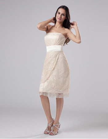 Custom Lace Strapless Sheath Short Beach Wedding Dresses for Summer