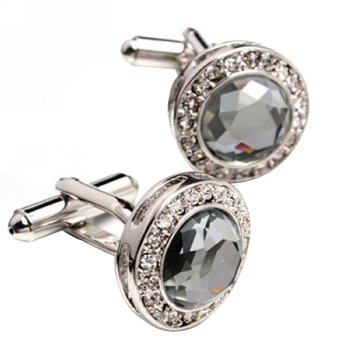 Round Gray Swarovski Mens' Cufflinks for Party/ Wedding/ Business