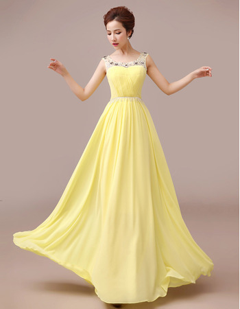 Discount Elegant Chiffon Floor Length Round Neck Evening Dresses