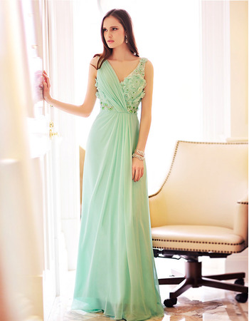 Inexpensive Sexy Chiffon V-Neck Floor Length Evening Dresses