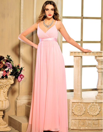 Sexy Spaghetti Straps Empire Chiffon Floor Length Evening Dresses