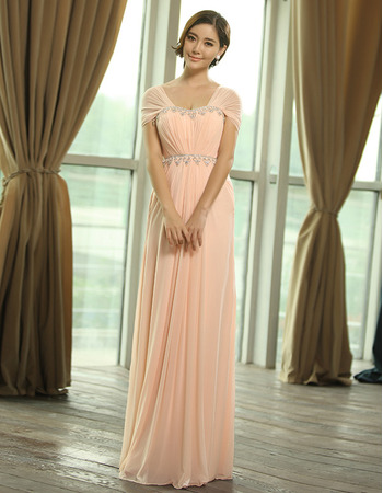 Custom Elegant Cap Sleeves Chiffon Floor Length Evening Dresses