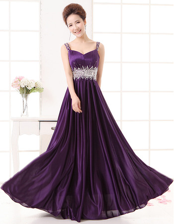 Affordable Custom Satin Straps Sleeveless Floor Length Evening Dresses