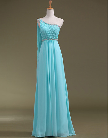Custom Elegant One Shoulder Chiffon Floor Length Evening Dresses