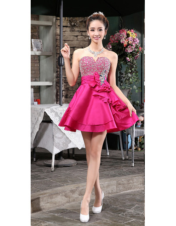 A-Line Sweetheart Short Satin Beaded Homecoming/ Party Dresses