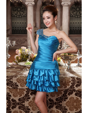 Inexpensive Sexy One Shoulder Short Satin Homecoming/ Party Dresses