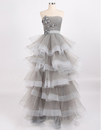 Discount Stylish Tiered Skirt Organza Strapless Prom/ Party Dresses