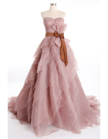 Elegant Sweetheart Sweep Train Organza Tiered Prom/ Party Dresses