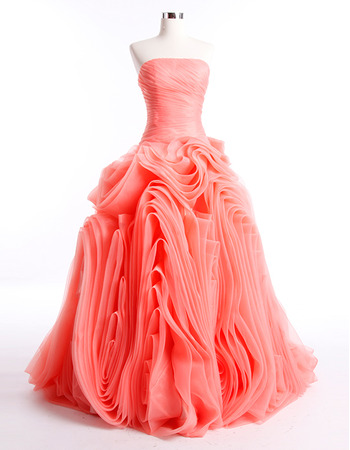 Custom Stylish Ruched Skirt Organza Strapless Prom/ Party Dresses