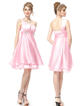 Inexpensive Stylish One Shoulder Short Satin Homecoming/ Party Dresses
