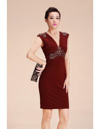 Discount Sexy Column/ Sheath V-Neck Short Satin Homecoming Dresses