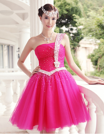 Inexpensive A-Line One Shoulder Short Homecoming/ Party Dresses