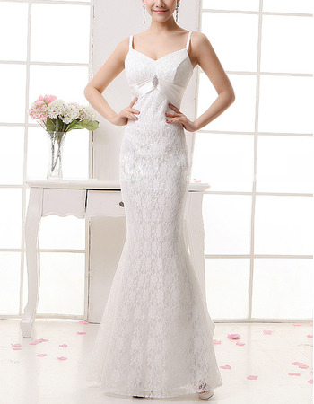 Affordable Sexy Lace Mermaid Spaghetti Straps Long Wedding Dresses