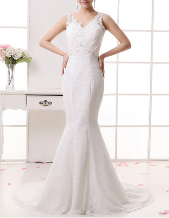 Discount Sexy Lace Mermaid V-Neck Sweep Train Wedding Dresses