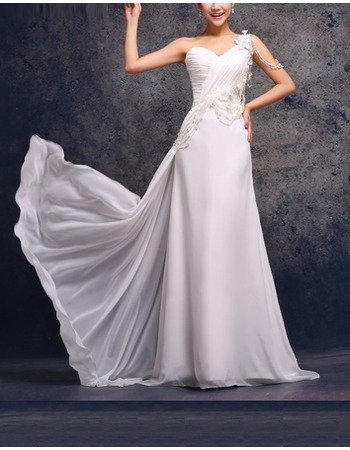 Affordable Elegant Custom One Shoulder Sweep Train Wedding Dresses