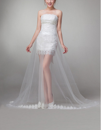 Discount Custom Sheath/ Column Strapless High-Low Wedding Dresses