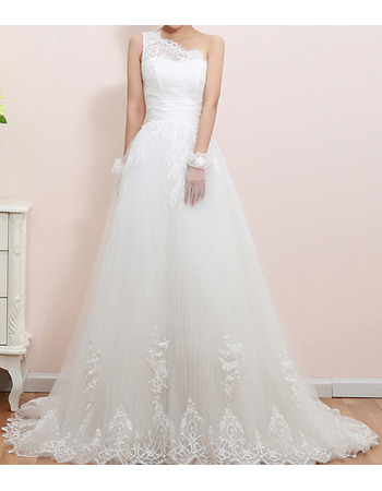 Inexpensive Elegant One Shoulder Sweep Train Organza Wedding Dresses