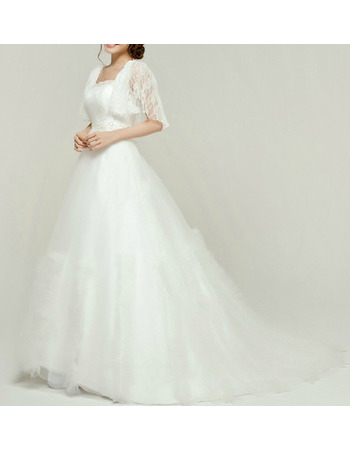 Affordable Custom A-Line Sweep Train Wedding Dresses with Cap Sleeves
