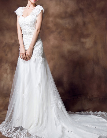 Discount Custom A-Line Sweetheart Chapel Train Satin Wedding Dresses