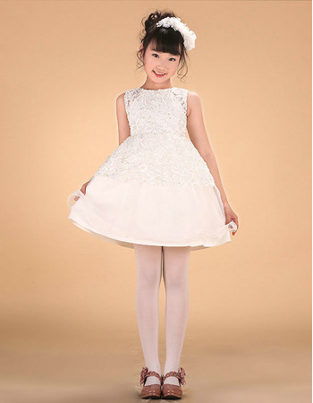 New Style Cute A-Line Mini/ Short Satin Applique Flower Girl Dresses