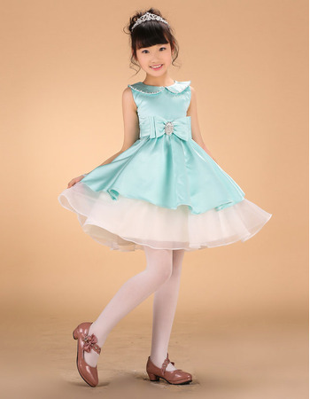 Cute A-Line Mini/ Short Satin Layered Skirt Little Girls Holiday Dress