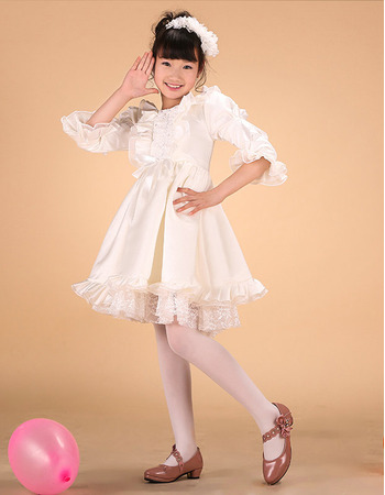 Custom Princess Short Satin First Communion Dresses with Sleeves