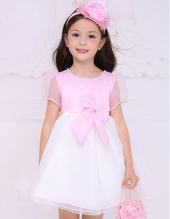 Lovely Empire Short Pink Flower Girl Dresses with Short Sleeves