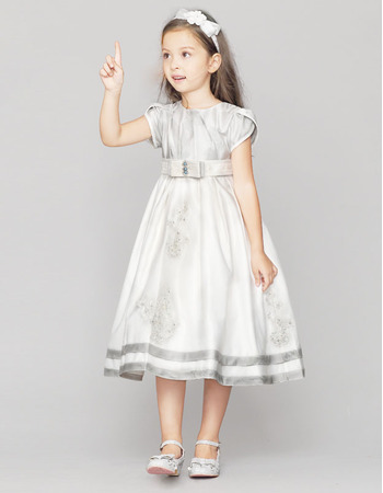 Cap Sleeves Knee Length A-Line Satin First Communion Dresses