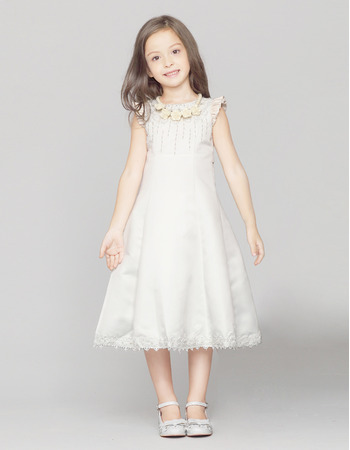 Custom A-Line Sleeveless Knee Length Satin Easter Little Girls Dresses