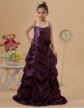 Cute Spaghetti Straps Floor Length Taffeta Junior Bridesmaid Dresses