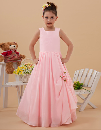 Custom A-Line Floor Length Chiffon Pink First Communion Dresses