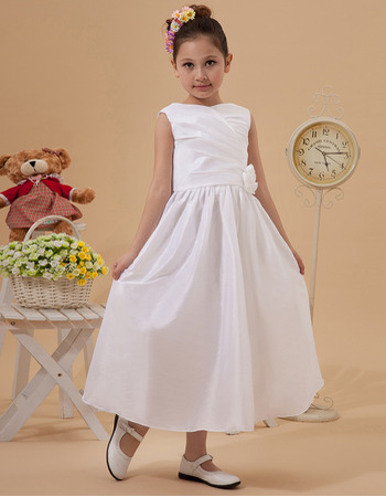 Affordable Simple Taffeta Tea Length First Holy Communion Dresses