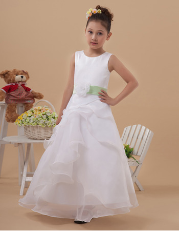 Discount A-Line Sleeveless Long First Communion Dresses with Belts