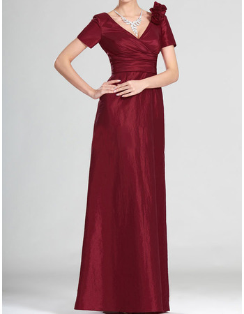 V-Neck Floor Length Mother of the Bride Dresses with Short Sleeves