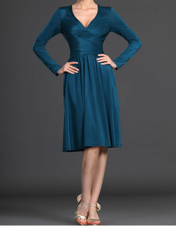 Inexpensive V-Neck Short Mother of the Bride Dresses with Long Sleeves