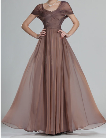 Elegant Long Chiffon Mother of the Bride Dresses with Cap Sleeves