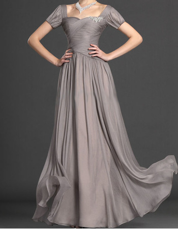 Long Chiffon Mother of the Bride Dresses with Short Sleeves