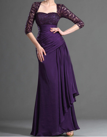 Elegant Long Lace Chiffon Mother of the Bride Dresses with Sleeves