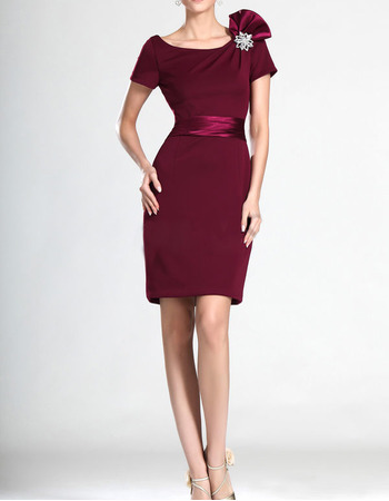 Short Satin Mother of the Bride Dresses with Short Sleeves