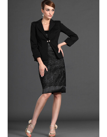 Modest Column Short Black Mother of the Bride Dresses with Jackets