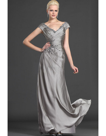 Custom A-Line V-Neck Floor Length Satin Mother of the Bride Dresses