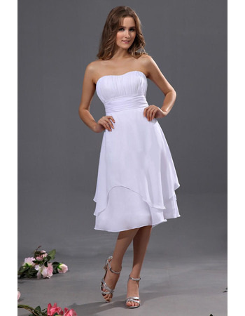 Affordable A-Line Strapless Chiffon Short Reception Wedding Dresses