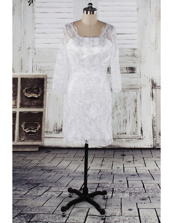 Custom Sheath Lace Short Petite Wedding Dresses with 3/4 Sleeves