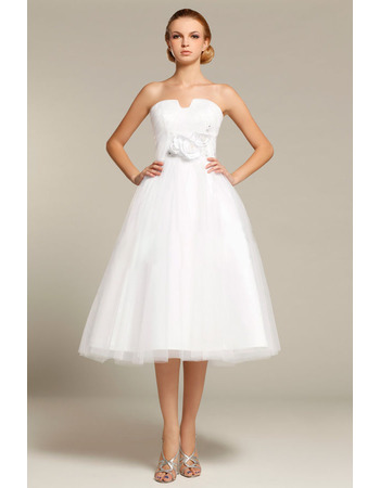 Inexpensive Strapless Knee Length Short Garden Wedding Dresses