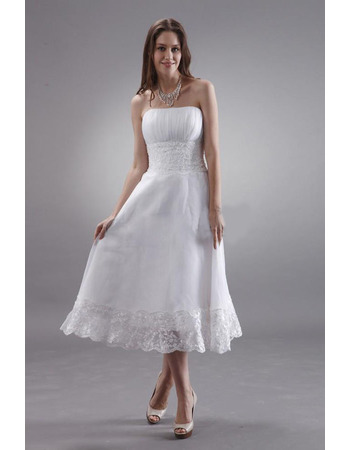 Custom Strapless Tea Length Chiffon Short Reception Wedding Dresses
