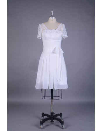 Lace Chiffon Short Reception Wedding Dresses with Short Sleeves