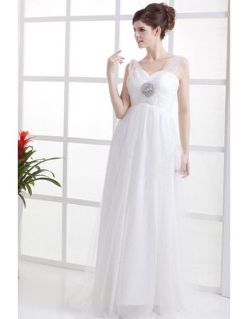 Affordable Elegant Empire Floor Length Chiffon Tulle Wedding Dresses