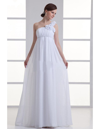 Vintage Empire One Shoulder Floor Length Chiffon Fall Wedding Dresses