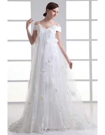 Fall Empire Spaghetti Straps Long Chiffon Tulle Wedding Dresses