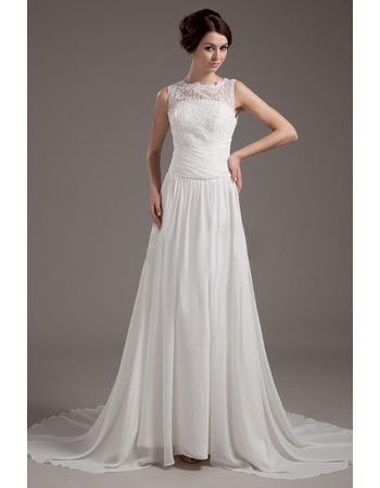 Custom Sheath Sleeveless Court Train Chiffon Fall Wedding Dresses